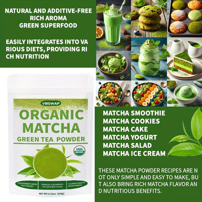 VBSWAP Organic Matcha Green Tea Powder, 3.52 Oz -100% Pure Matcha Powder, Used For Smoothies, Lattes, And Baking, Easy To Mix, Matcha Powder